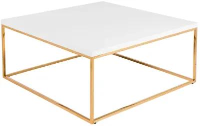 Teresa Square Coffee Table in White with Brushed High Gloss Gold Stainless Steel Frame