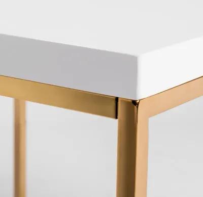 Teresa Square Coffee Table in White with Brushed High Gloss Gold Stainless Steel Frame