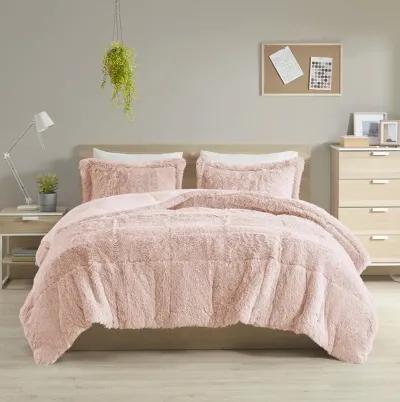 Intelligent Design Malea Blush Shaggy Long Fur Comforter Mini Set