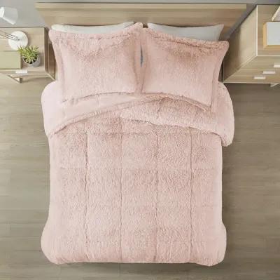 Intelligent Design Malea Blush Shaggy Long Fur Comforter Mini Set