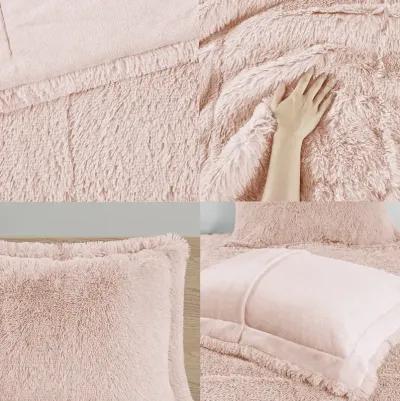 Intelligent Design Malea Blush Shaggy Long Fur Comforter Mini Set