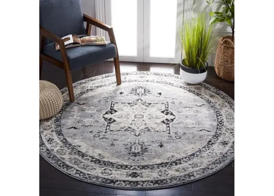 Brentwood 852 Silver / Black 6'-7" X 6'-7" Round Round Powerloomed Rug