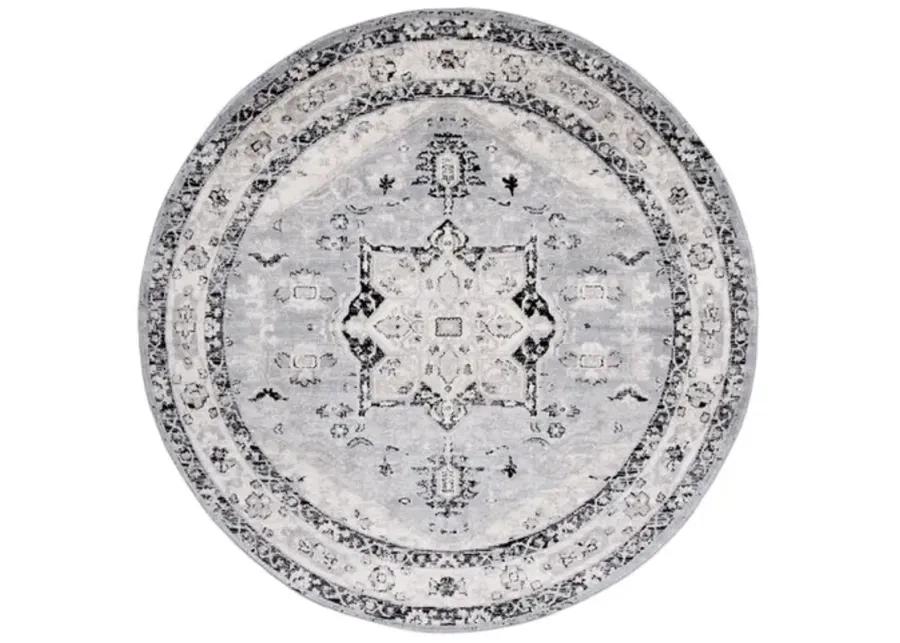 Brentwood 852 Silver / Black 6'-7" X 6'-7" Round Round Powerloomed Rug