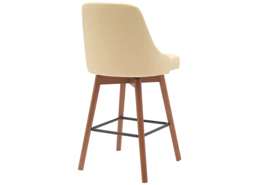 Sicily 26" Swivel Walnut Wood Counter Stool in Cream Faux Leather