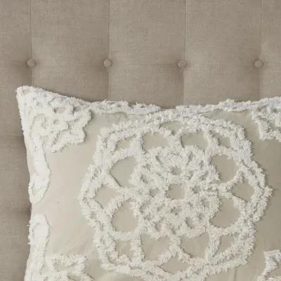 Madison Park Laetitia Taupe Tufted Cotton Chenille Medallion Fringe Coverlet Mini Set