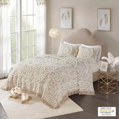 Madison Park Laetitia Taupe Tufted Cotton Chenille Medallion Fringe Coverlet Mini Set