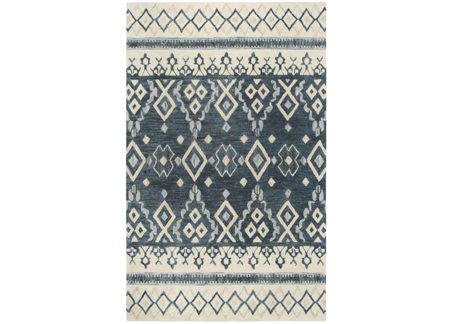 Opulent Gray/Dk.Blue Tribal Motif Wool 5' x 8' Rectangle Rug