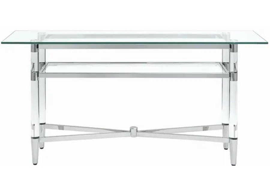 Marilyn Glass Top Dining Server in Polished Stainless Steel and Clear Acrylic