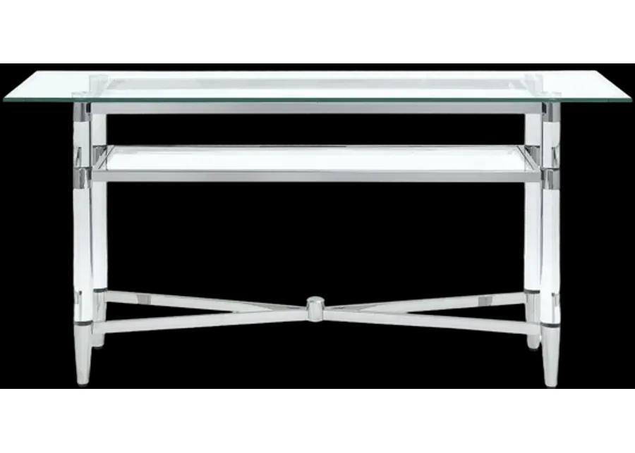 Marilyn Glass Top Dining Server in Polished Stainless Steel and Clear Acrylic