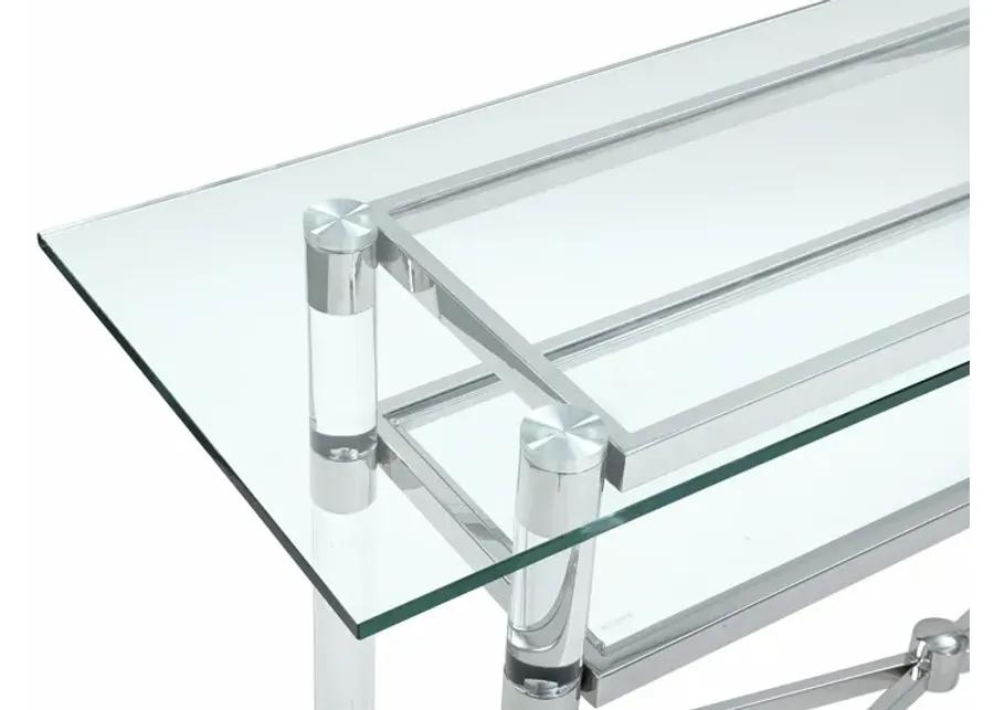 Marilyn Glass Top Dining Server in Polished Stainless Steel and Clear Acrylic