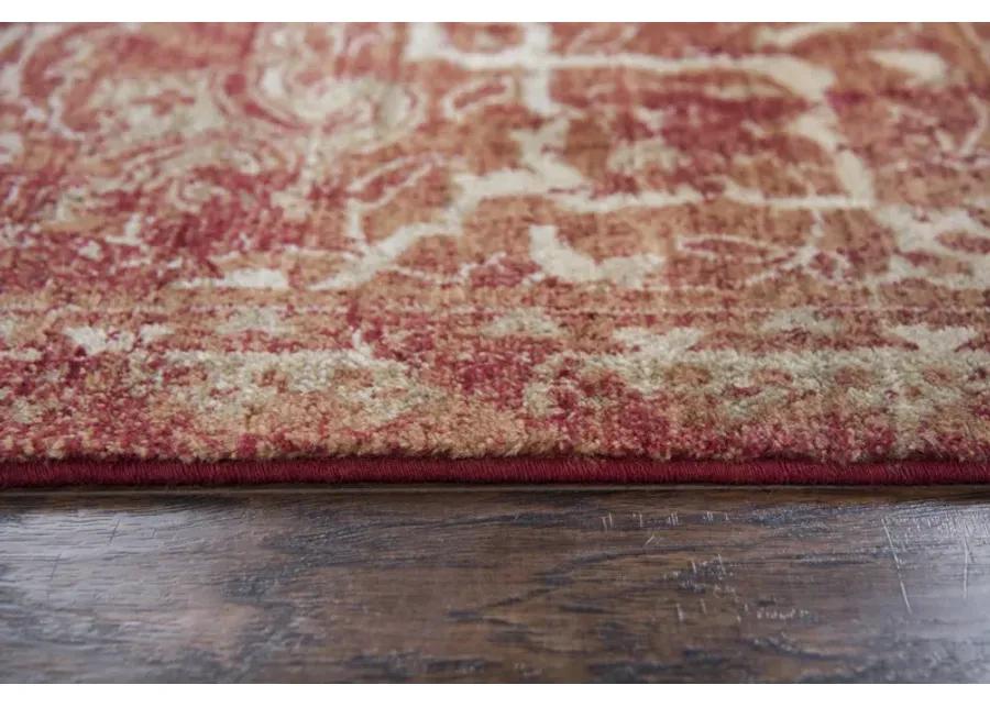 Gossamer Red Medallion Distress 100% New Zealand Wool 3' x 5' Rectangle Rug