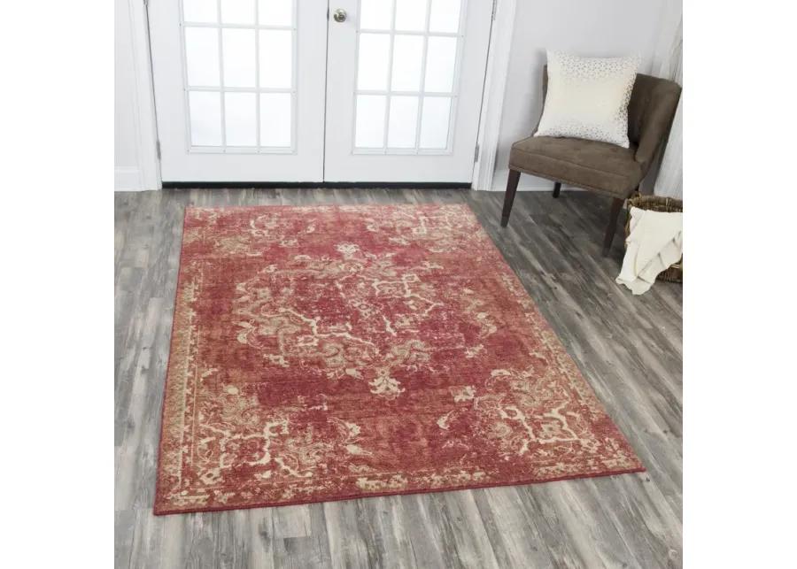 Gossamer Red Medallion Distress 100% New Zealand Wool 3' x 5' Rectangle Rug