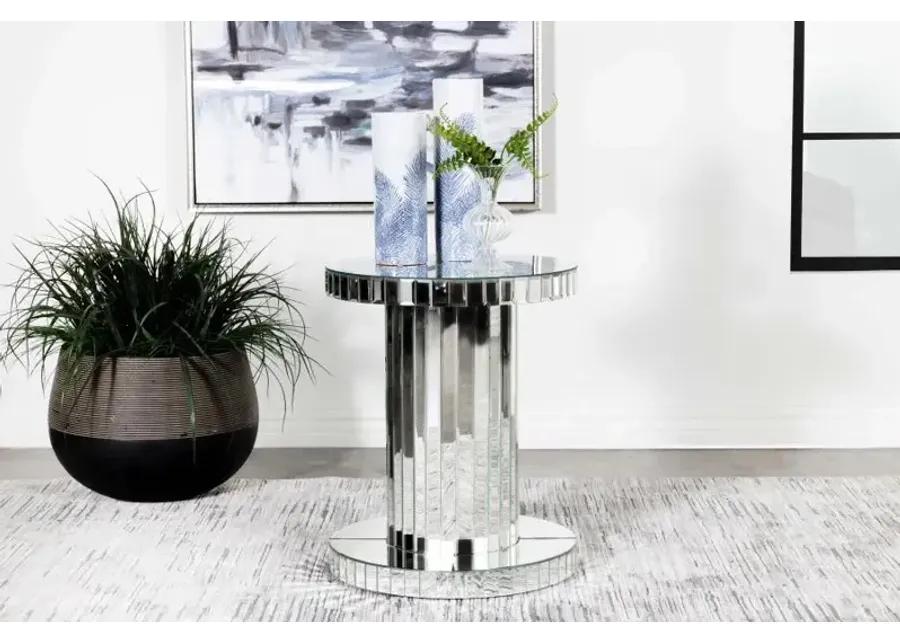 Dorielle Crystal Inlay Round Top Accent Table Mirror