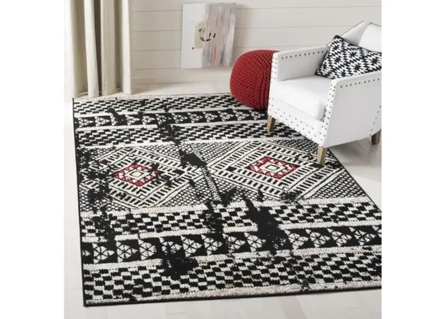 ADIRONDACK Contemporary Black / Fuchsia 4' X 6' Powerloomed Rug