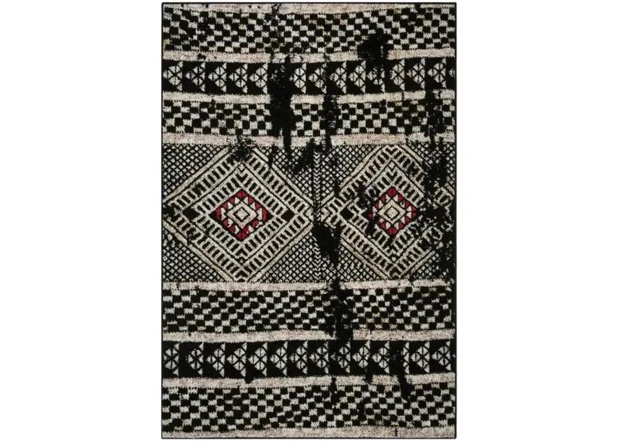 ADIRONDACK Contemporary Black / Fuchsia 4' X 6' Powerloomed Rug