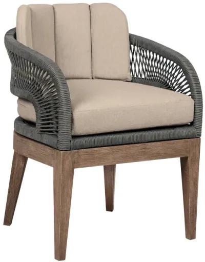 Orbit Outdoor Patio 5 Piece Dining Set in Weathered Eucalyptus Wood with Gray Rope and Taupe Olefin Cushions