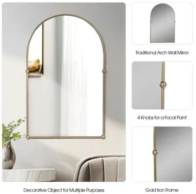 24x38 Arch Mirror With 4 Knobs, Gold