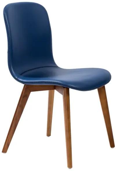 Mai Side Chair in Blue Leatherette with Walnut Stained Solid Wood Legs - Set of 2