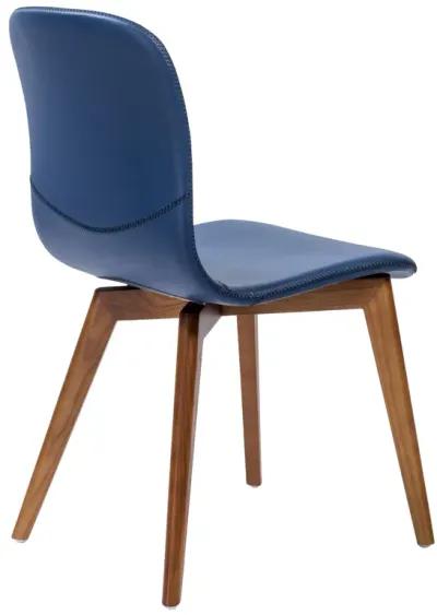 Mai Side Chair in Blue Leatherette with Walnut Stained Solid Wood Legs - Set of 2