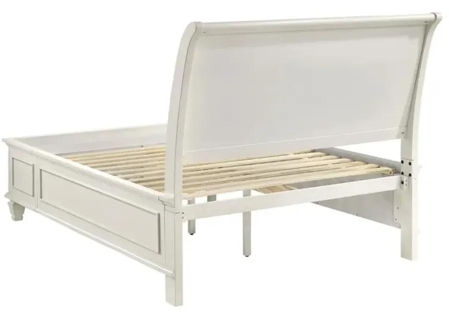 Selena Full Sleigh Bed with Footboard Storage Cream White