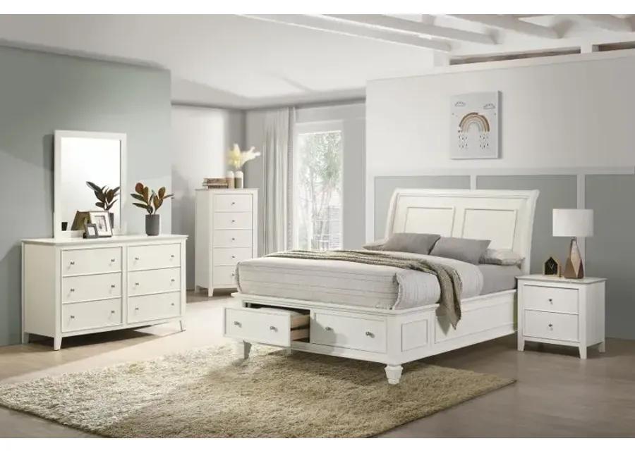 Selena Full Sleigh Bed with Footboard Storage Cream White