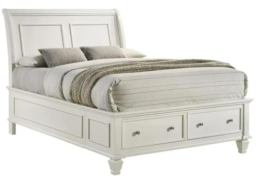 Selena Full Sleigh Bed with Footboard Storage Cream White