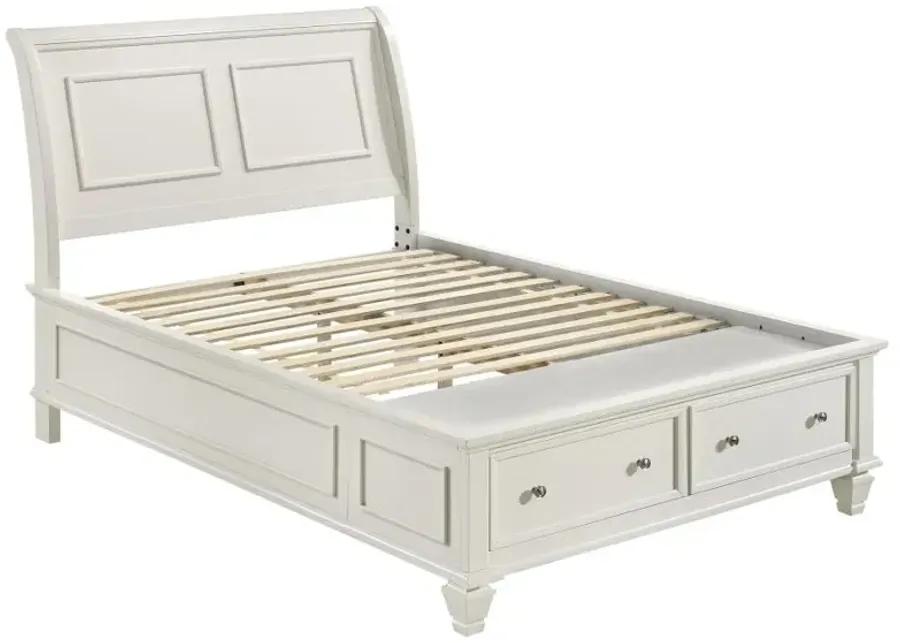 Selena Full Sleigh Bed with Footboard Storage Cream White