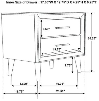 Ramon 2-drawer Nightstand Metallic Sterling