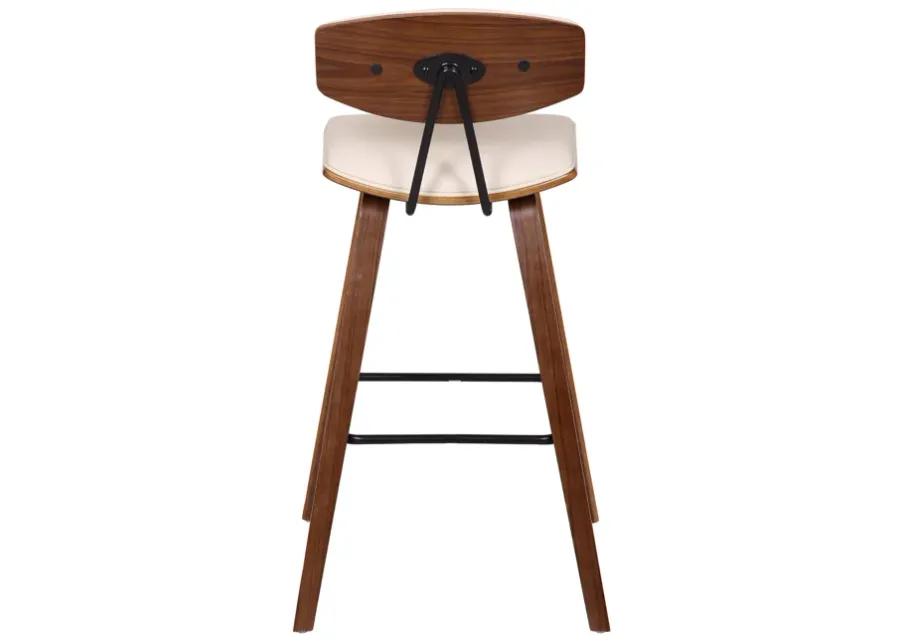 Fox 28.5" Bar Height Cream Faux Leather and Walnut Wood Mid-Century Modern Bar Stool