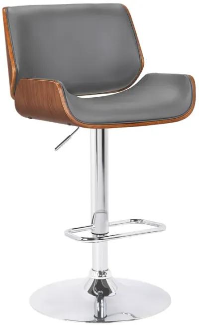 London Grey Faux Leather Adjustable Height Swivel Walnut Wood and Chrome Bar Stool