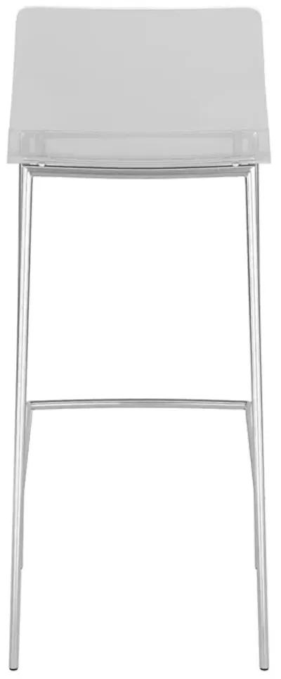 Cilla Bar Stool in Clear with Brushed Nickel Legs - Set of 2