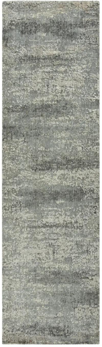 Artistry Gray Abstract NZ Wool/Tencel Blend 2'6" x 8' Runner Rug