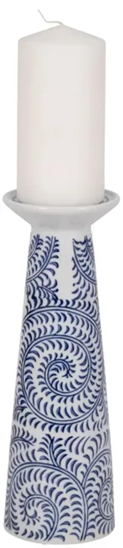 Porc, 12" Chinoiserie Vines Candle Holder, Blue/wh