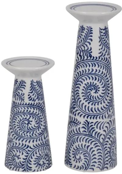 Porc, 12" Chinoiserie Vines Candle Holder, Blue/wh