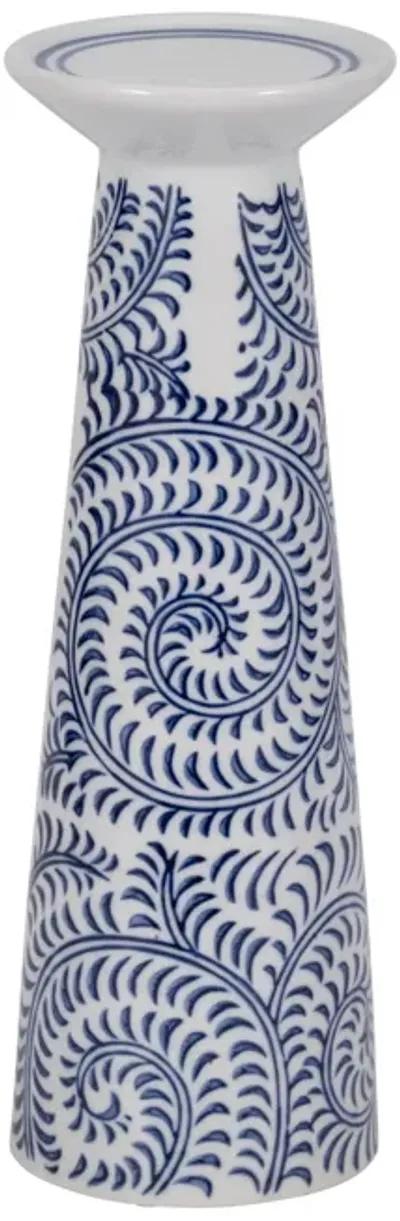 Porc, 12" Chinoiserie Vines Candle Holder, Blue/wh