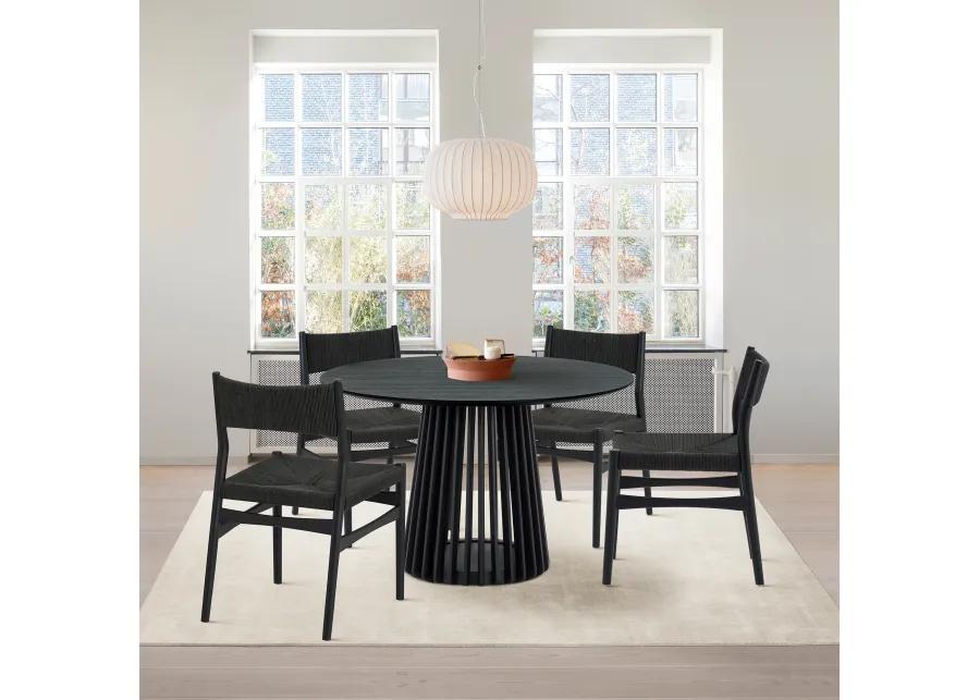 Pasadena Erie 5 Piece Round Dining Set in Black Oak Finish with Paper Cord Chairs