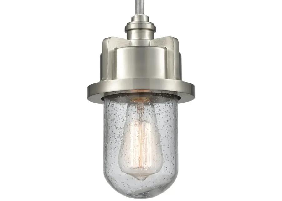 Briggs 1-Light Mini Pendant in Weathered Zinc and Satin Nickel with Seedy Glass