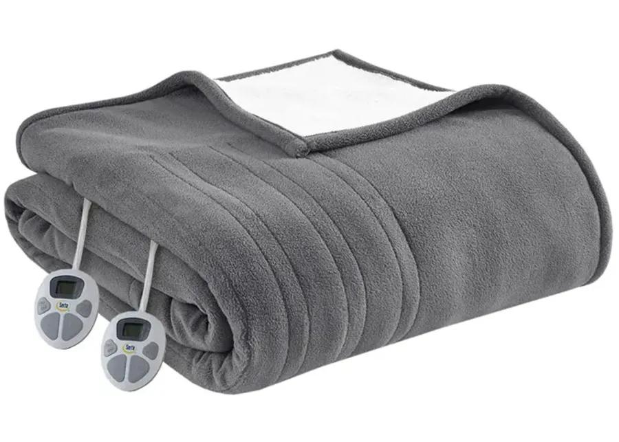 Serta Fleece to Sherpa Dark Grey Heated Blanket