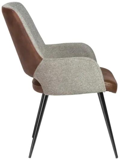 Desi Armchair in Gray Fabric and Light Brown Leatherette with Black Base