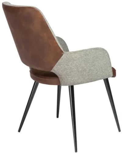 Desi Armchair in Gray Fabric and Light Brown Leatherette with Black Base