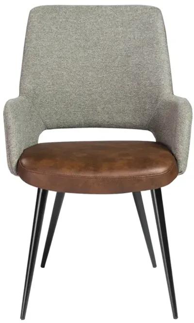 Desi Armchair in Gray Fabric and Light Brown Leatherette with Black Base