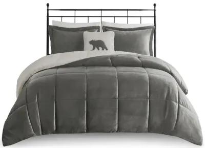 Woolrich Alton Charcoal/Ivory Plush to Sherpa Down Alternative Comforter Set