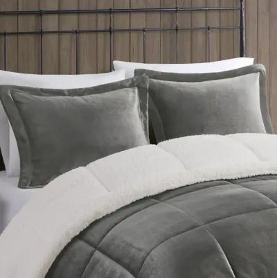 Woolrich Alton Charcoal/Ivory Plush to Sherpa Down Alternative Comforter Set