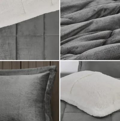 Woolrich Alton Charcoal/Ivory Plush to Sherpa Down Alternative Comforter Set