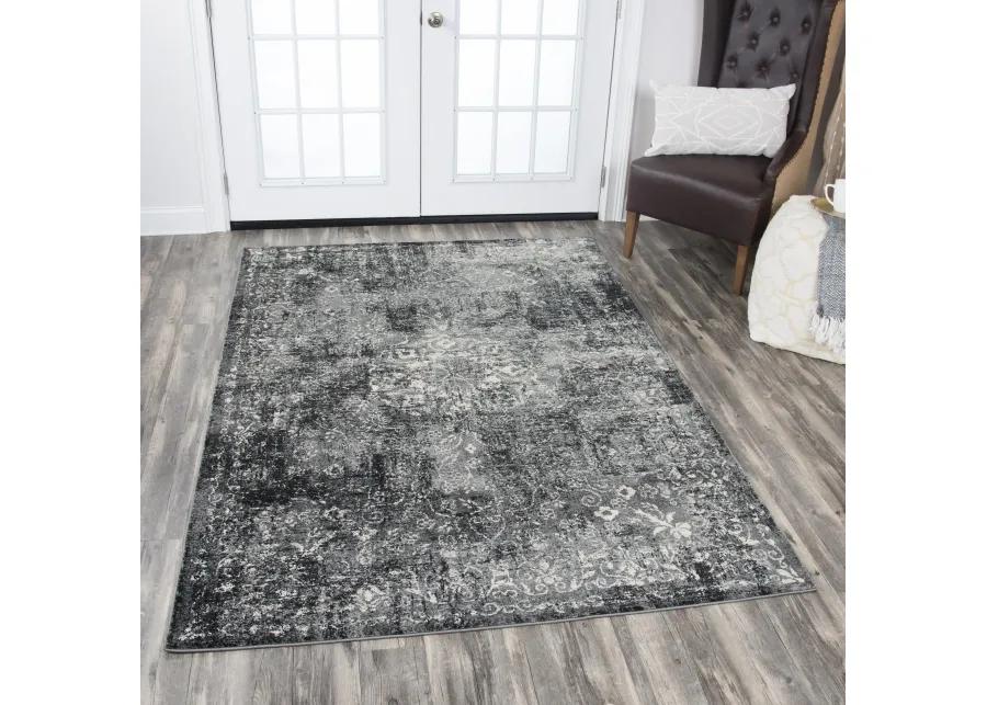 Panache Gray/Black Central Medallion Floral Polypropylene 9'10" x 12'6" Rectangle Rug