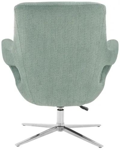 Quinn Contemporary Adjustable Swivel Accent Chair in Polished Steel Finish with Spa Blue Fabric