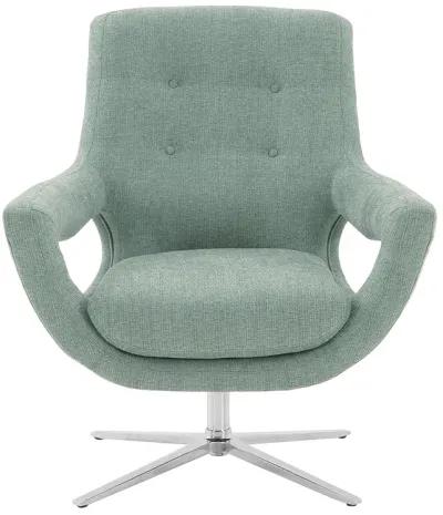 Quinn Contemporary Adjustable Swivel Accent Chair in Polished Steel Finish with Spa Blue Fabric