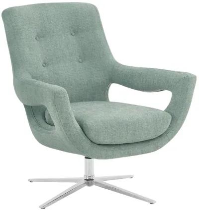 Quinn Contemporary Adjustable Swivel Accent Chair in Polished Steel Finish with Spa Blue Fabric