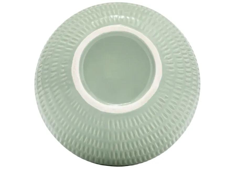 Cer,7",stripe Oval Vase,dark Sage