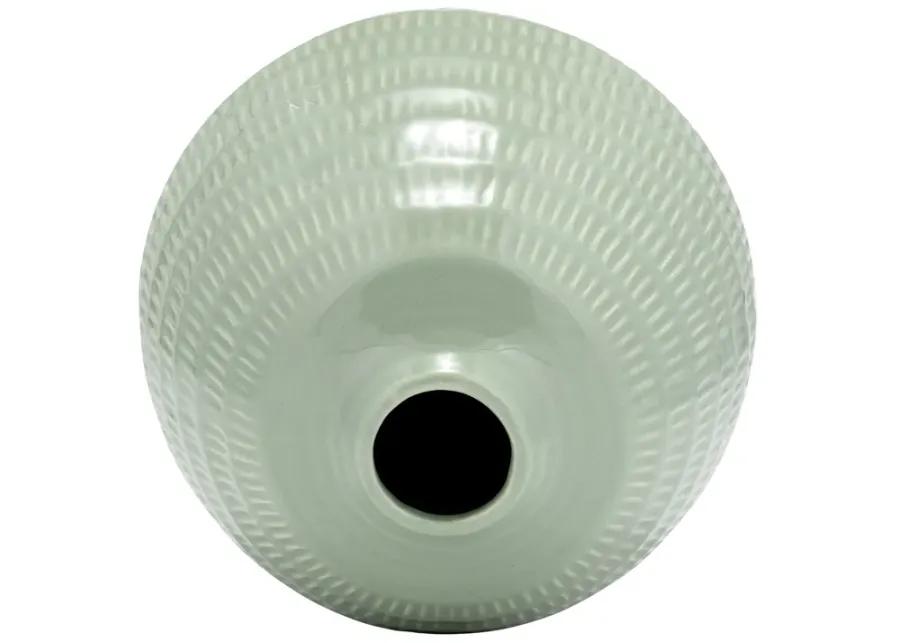 Cer,7",stripe Oval Vase,dark Sage